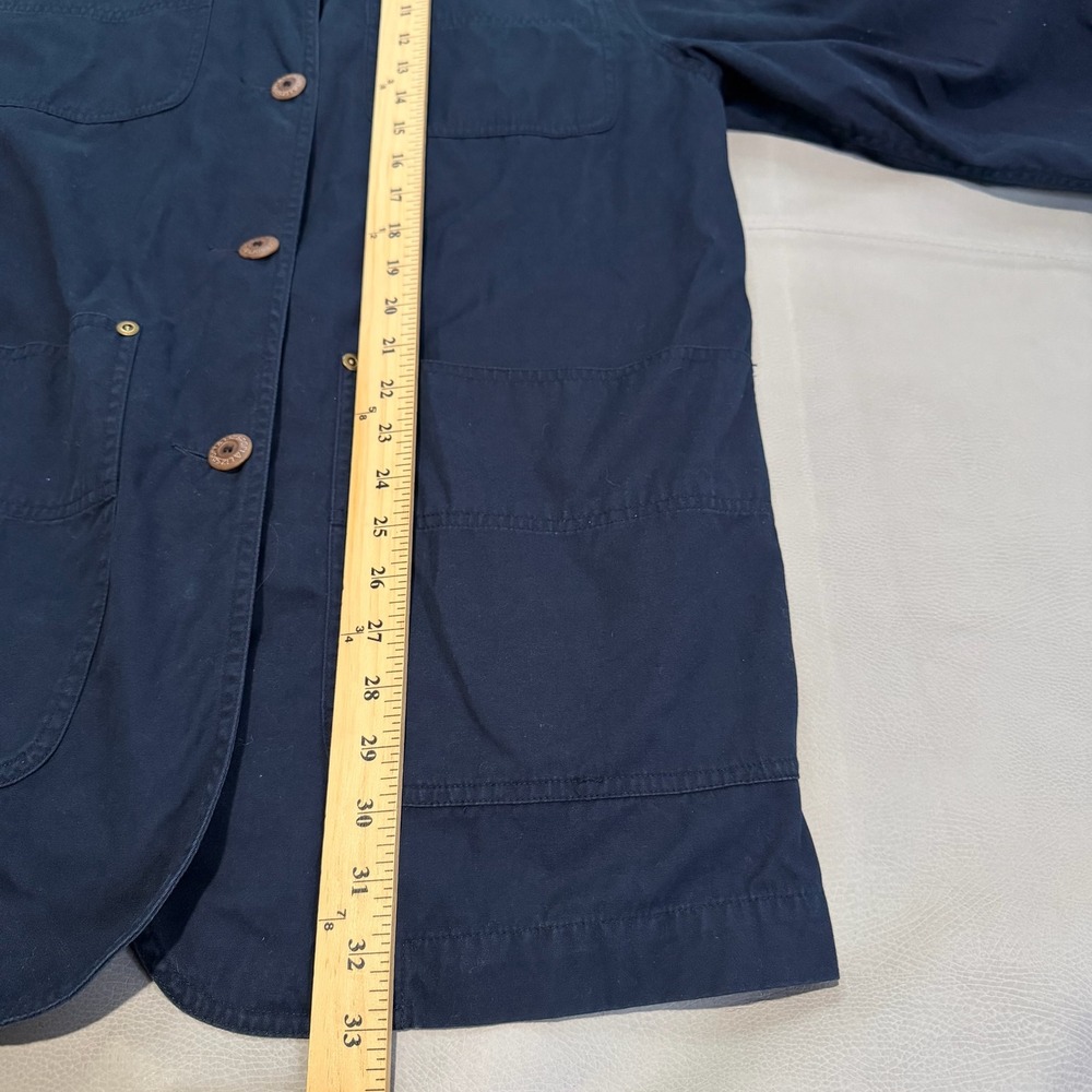VTG 90s‎  Navy Barn Field Jacket Chore Leather Trim Collar Y2K Women-M-6130 - Picture 4 of 10
